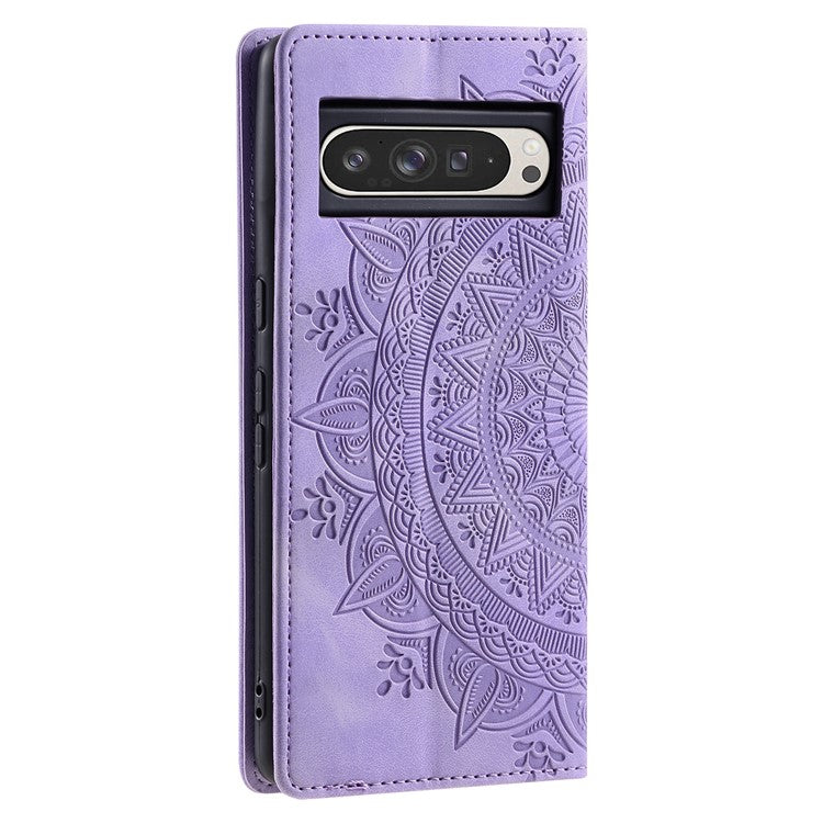 Style 010 For Google Pixel 9 Pro XL Case Mandala Pattern Magnetic Closing Leather Phone Cover - Purple