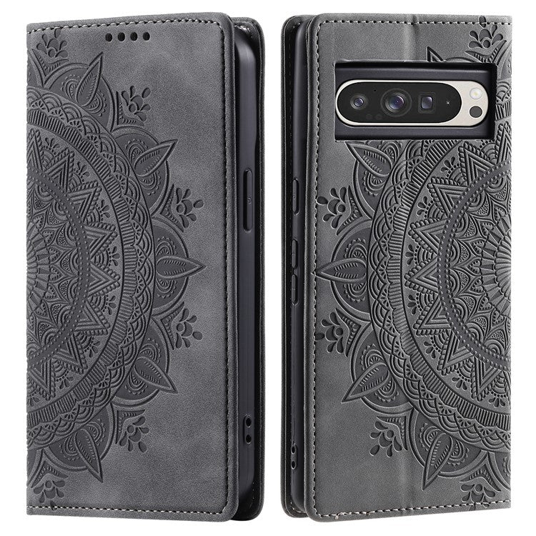 Style 010 For Google Pixel 9 Pro XL Case Mandala Pattern Magnetic Closing Leather Phone Cover - Black