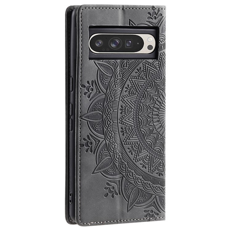 Style 010 For Google Pixel 9 Pro XL Case Mandala Pattern Magnetic Closing Leather Phone Cover - Black