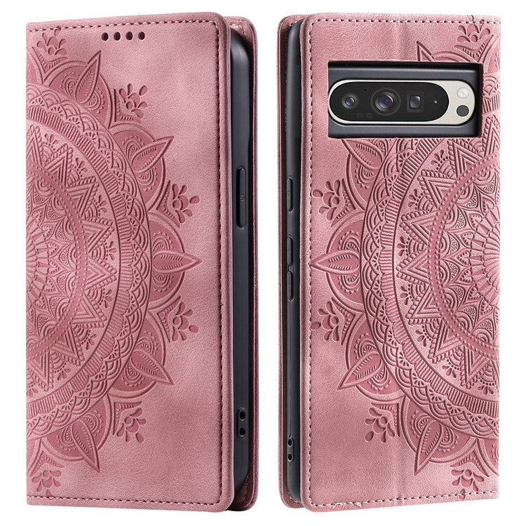 Style 010 For Google Pixel 9 Pro XL Case Mandala Pattern Magnetic Closing Leather Phone Cover - Rose Gold