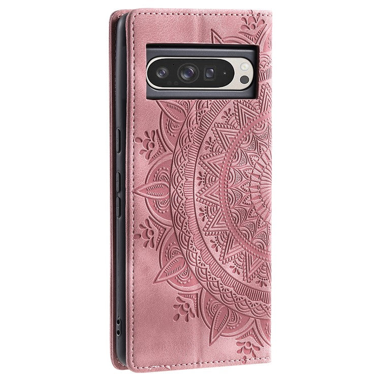 Style 010 For Google Pixel 9 Pro XL Case Mandala Pattern Magnetic Closing Leather Phone Cover - Rose Gold