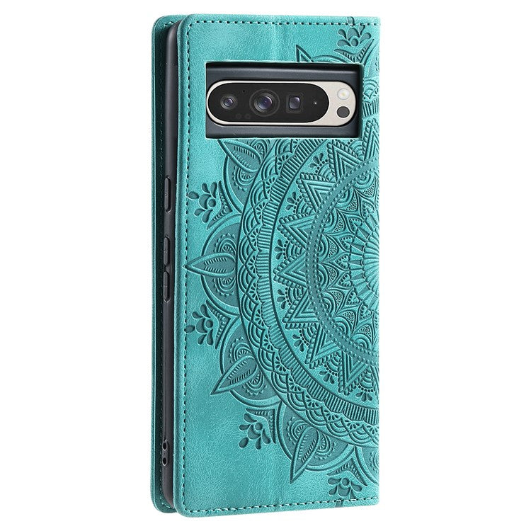 Style 010 For Google Pixel 9 Pro XL Case Mandala Pattern Magnetic Closing Leather Phone Cover - Green