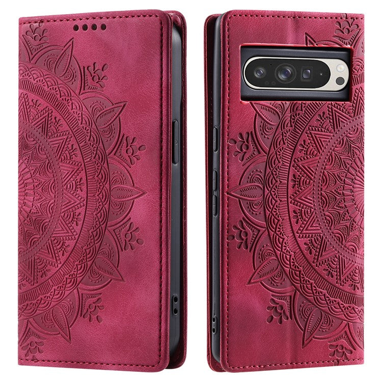 Style 010 For Google Pixel 9 Pro XL Case Mandala Pattern Magnetic Closing Leather Phone Cover - Rose