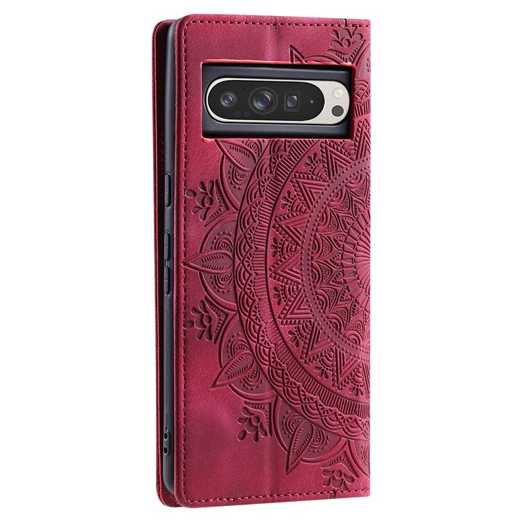 Style 010 For Google Pixel 9 Pro XL Case Mandala Pattern Magnetic Closing Leather Phone Cover - Rose