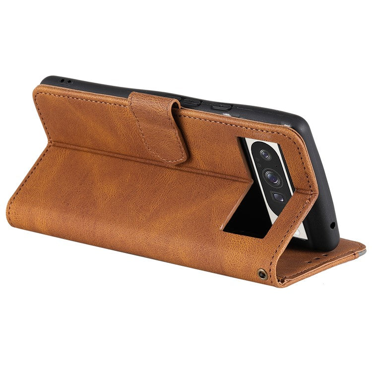 For Google Pixel 9 Pro XL Leather Case Splicing Stitching Wallet Stand Phone Cover with Strap - Brown