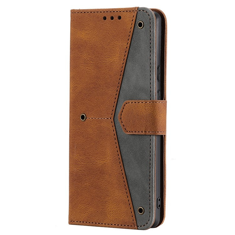 For Google Pixel 9 Pro XL Leather Case Splicing Stitching Wallet Stand Phone Cover with Strap - Brown