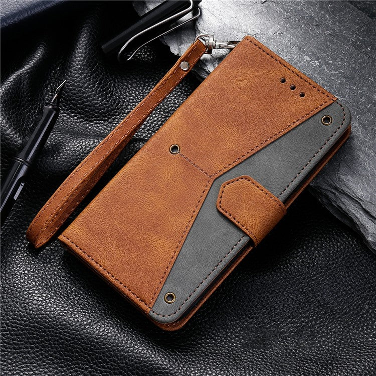 For Google Pixel 9 Pro XL Leather Case Splicing Stitching Wallet Stand Phone Cover with Strap - Brown