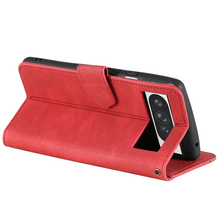 For Google Pixel 9 Pro XL Leather Case Splicing Stitching Wallet Stand Phone Cover with Strap - Red