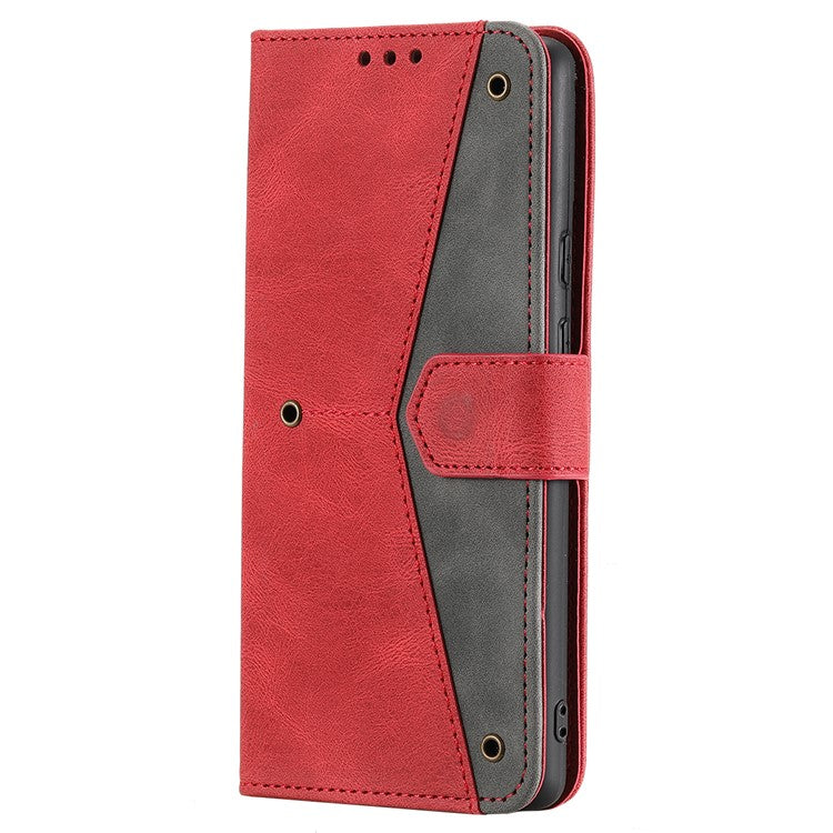 For Google Pixel 9 Pro XL Leather Case Splicing Stitching Wallet Stand Phone Cover with Strap - Red