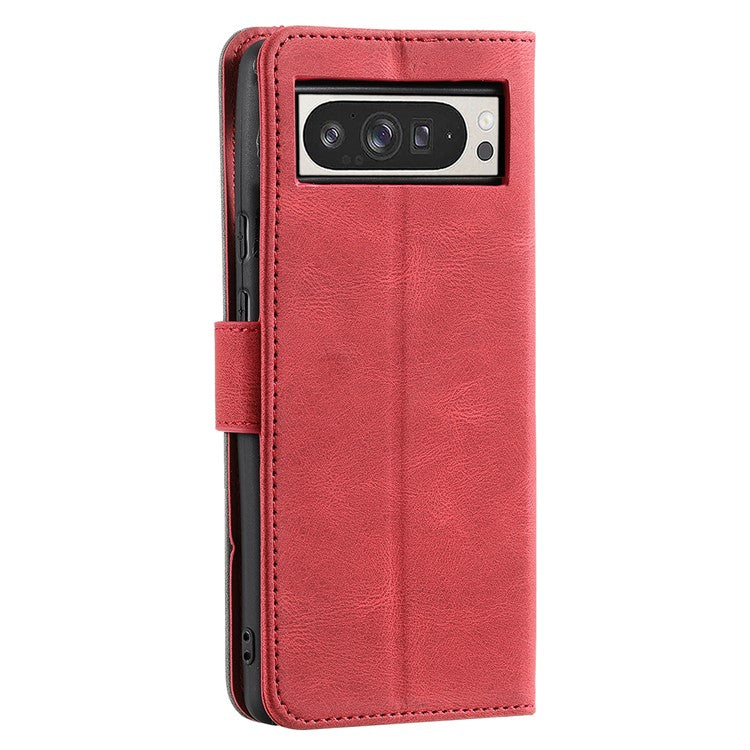 For Google Pixel 9 Pro XL Leather Case Splicing Stitching Wallet Stand Phone Cover with Strap - Red