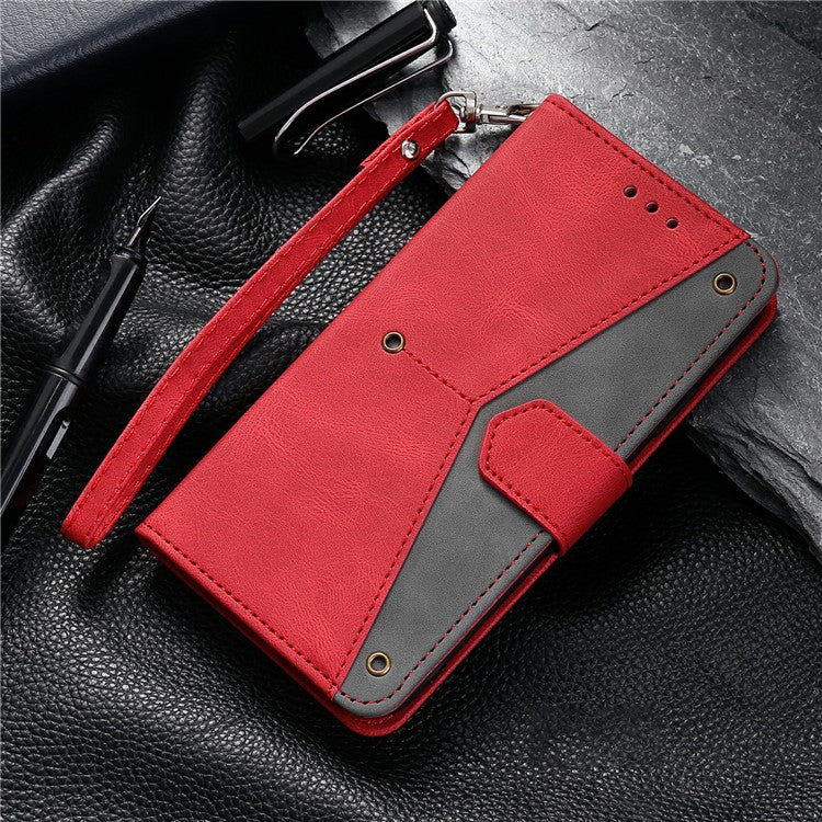 For Google Pixel 9 Pro XL Leather Case Splicing Stitching Wallet Stand Phone Cover with Strap - Red