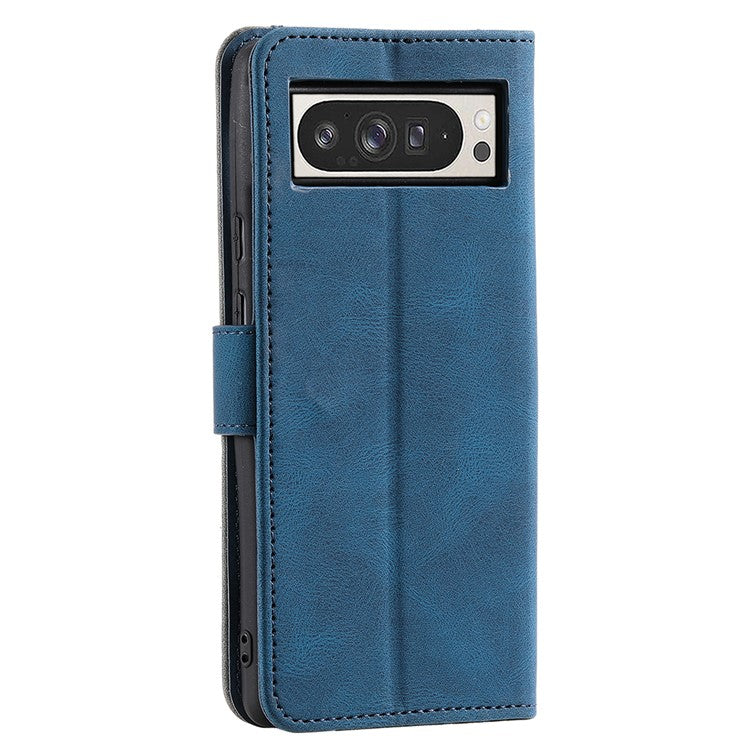 For Google Pixel 9 Pro XL Leather Case Splicing Stitching Wallet Stand Phone Cover with Strap - Blue