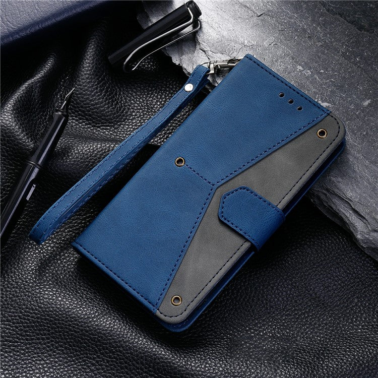 For Google Pixel 9 Pro XL Leather Case Splicing Stitching Wallet Stand Phone Cover with Strap - Blue