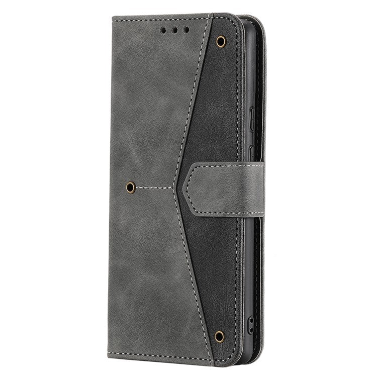 For Google Pixel 9 Pro XL Leather Case Splicing Stitching Wallet Stand Phone Cover with Strap - Grey