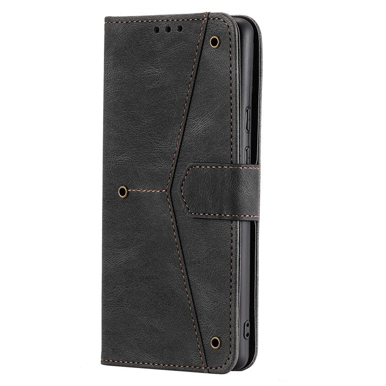 For Google Pixel 9 Pro XL Leather Case Splicing Stitching Wallet Stand Phone Cover with Strap - Black