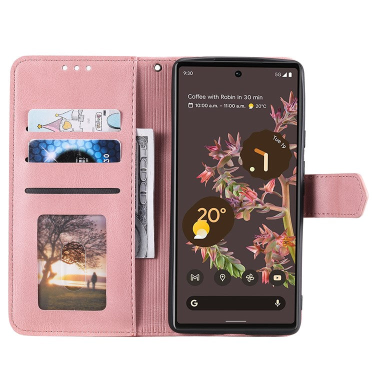 For Google Pixel 9 Pro XL Leather Case Splicing Stitching Wallet Stand Phone Cover with Strap - Pink