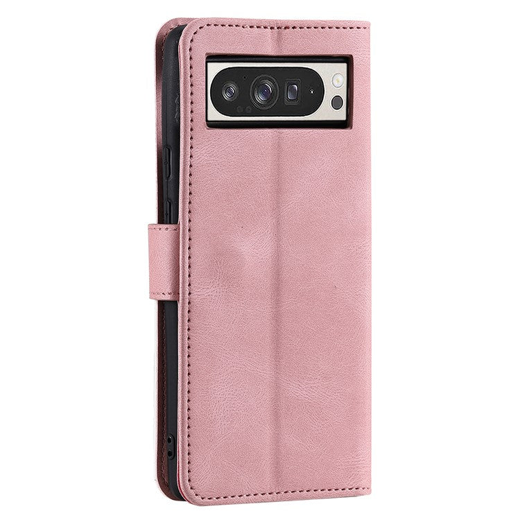 For Google Pixel 9 Pro XL Leather Case Splicing Stitching Wallet Stand Phone Cover with Strap - Pink