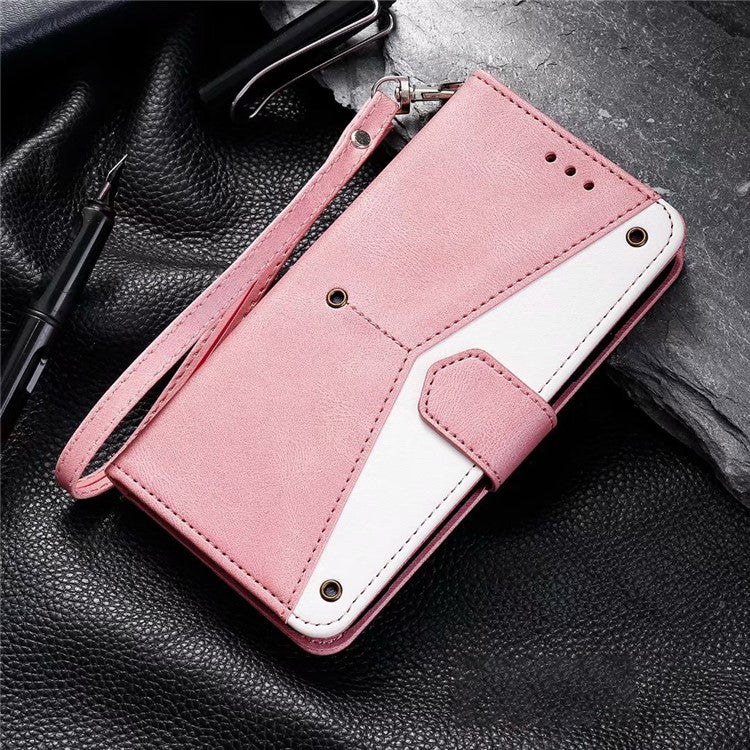 For Google Pixel 9 Pro XL Leather Case Splicing Stitching Wallet Stand Phone Cover with Strap - Pink