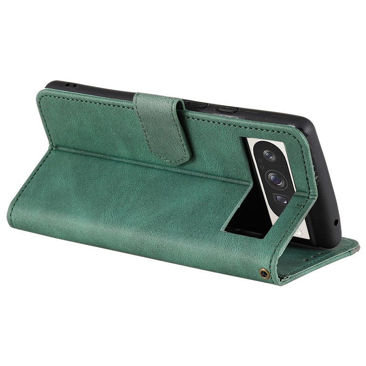 For Google Pixel 9 Pro XL Leather Case Splicing Stitching Wallet Stand Phone Cover with Strap - Green