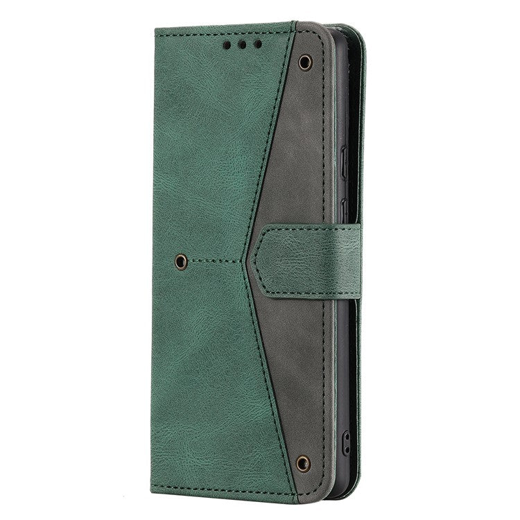 For Google Pixel 9 Pro XL Leather Case Splicing Stitching Wallet Stand Phone Cover with Strap - Green