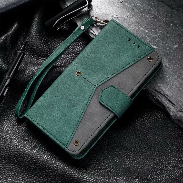 For Google Pixel 9 Pro XL Leather Case Splicing Stitching Wallet Stand Phone Cover with Strap - Green