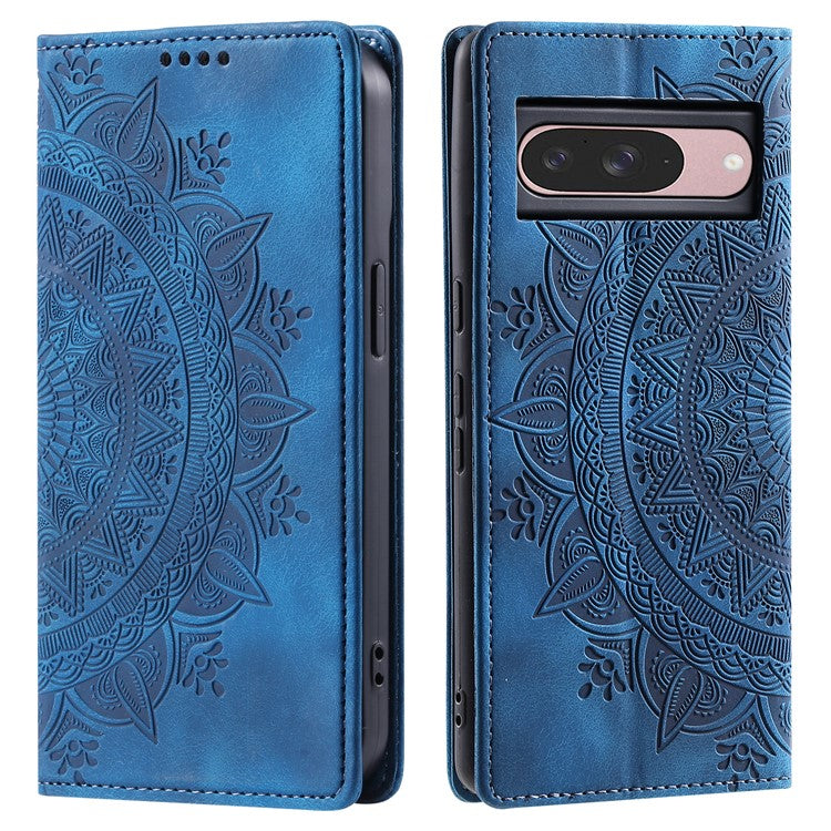 Style 010 For Google Pixel 9 / 9 Pro Case Mandala Pattern Magnetic Closing Leather Phone Cover - Blue