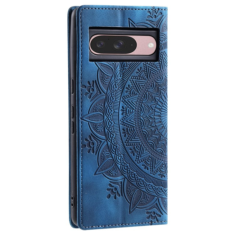 Style 010 For Google Pixel 9 / 9 Pro Case Mandala Pattern Magnetic Closing Leather Phone Cover - Blue