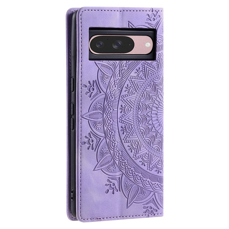 Style 010 For Google Pixel 9 / 9 Pro Case Mandala Pattern Magnetic Closing Leather Phone Cover - Purple