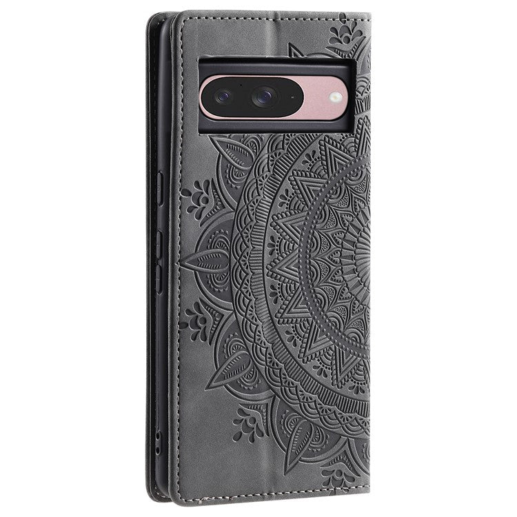 Style 010 For Google Pixel 9 / 9 Pro Case Mandala Pattern Magnetic Closing Leather Phone Cover - Black