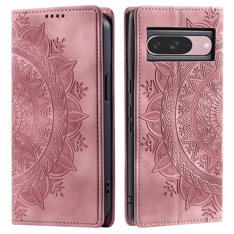 Style 010 For Google Pixel 9 / 9 Pro Case Mandala Pattern Magnetic Closing Leather Phone Cover - Rose Gold