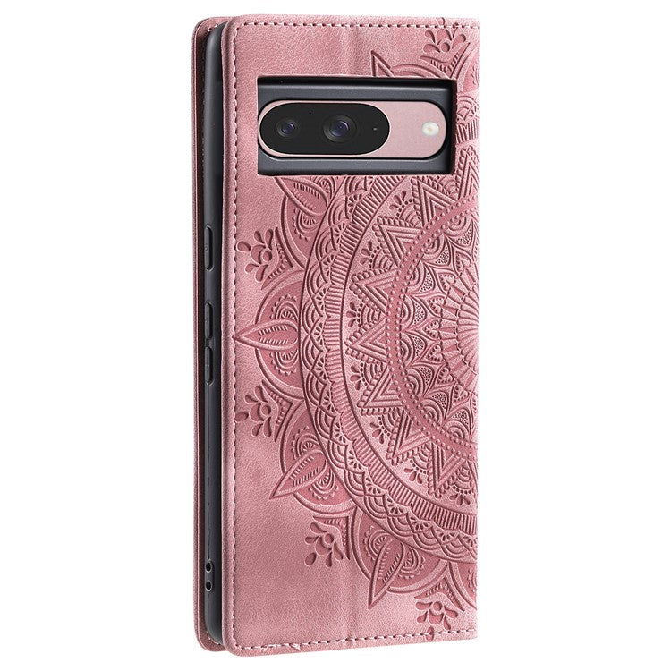 Style 010 For Google Pixel 9 / 9 Pro Case Mandala Pattern Magnetic Closing Leather Phone Cover - Rose Gold