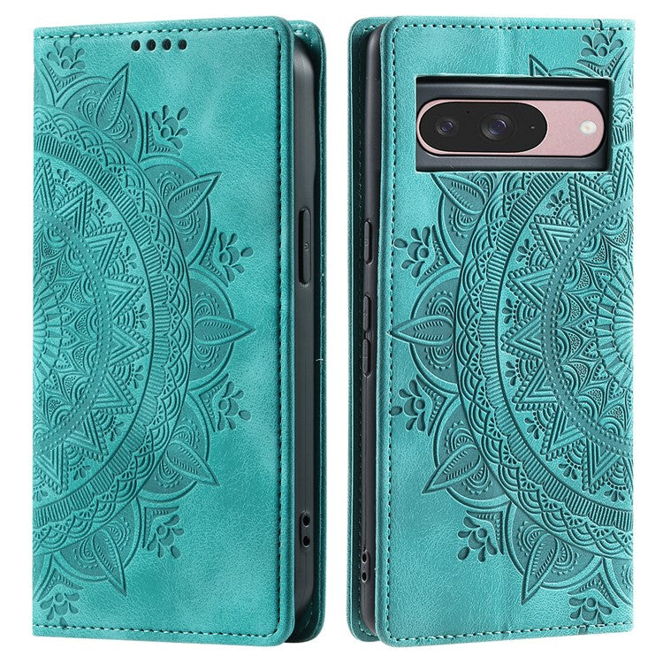 Style 010 For Google Pixel 9 / 9 Pro Case Mandala Pattern Magnetic Closing Leather Phone Cover - Green