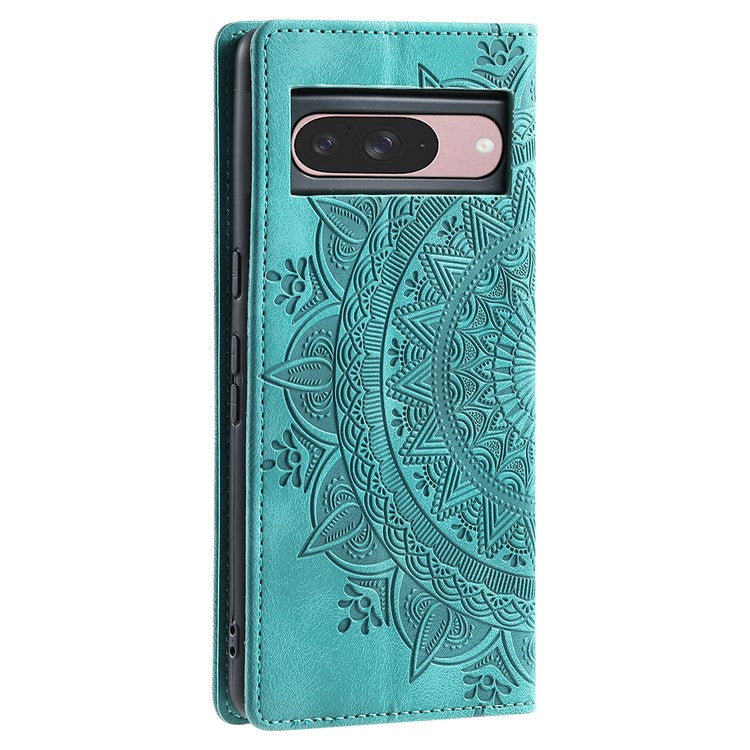 Style 010 For Google Pixel 9 / 9 Pro Case Mandala Pattern Magnetic Closing Leather Phone Cover - Green