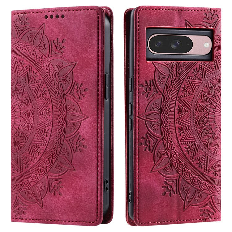 Style 010 For Google Pixel 9 / 9 Pro Case Mandala Pattern Magnetic Closing Leather Phone Cover - Rose