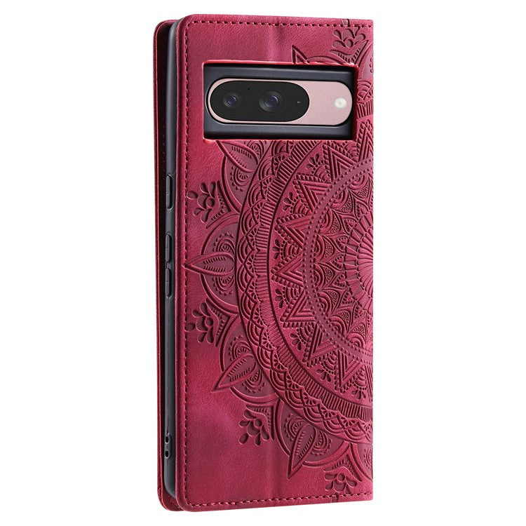 Style 010 For Google Pixel 9 / 9 Pro Case Mandala Pattern Magnetic Closing Leather Phone Cover - Rose