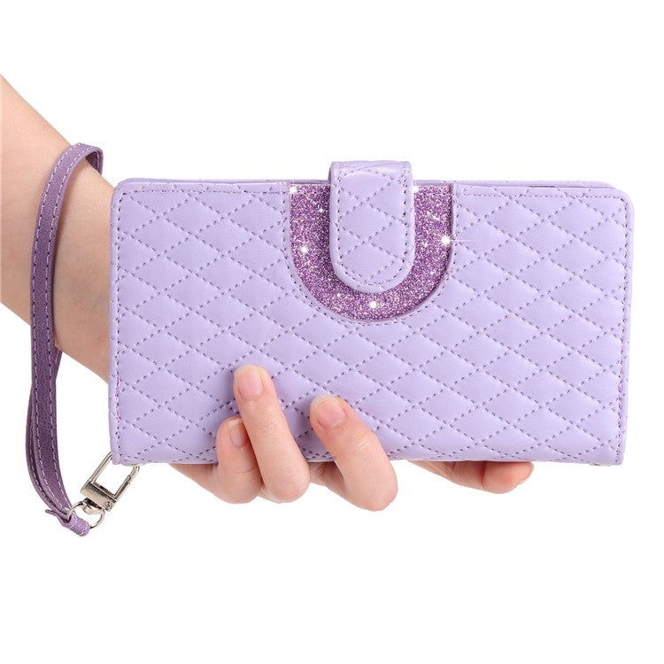 Style 012 for Google Pixel 9 / 9 Pro Case Zipper Wallet PU Leather Rhombus Grid Phone Cover - Purple