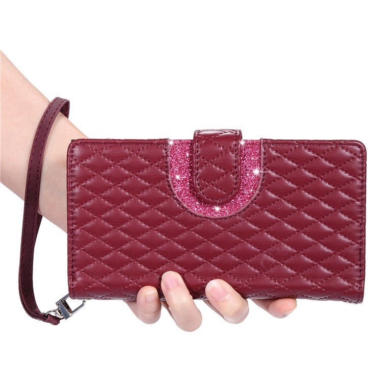 Style 012 for Google Pixel 9 / 9 Pro Case Zipper Wallet PU Leather Rhombus Grid Phone Cover - Wine Red