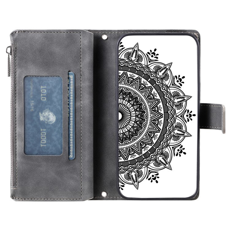 Style 006 For Google Pixel 9 / 9 Pro Wallet Case PU Leather Phone Cover Mandala Flower Pattern - Grey