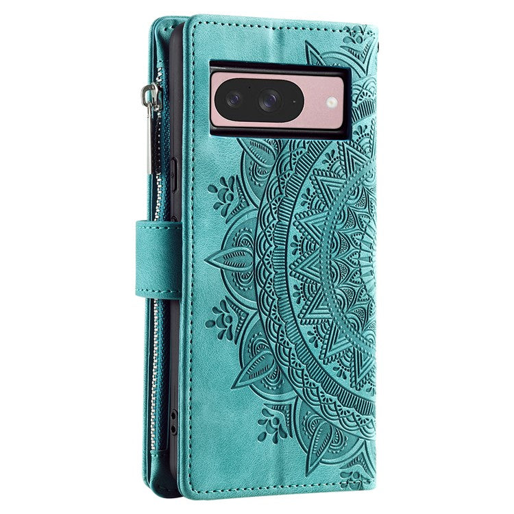 Style 006 For Google Pixel 9 / 9 Pro Wallet Case PU Leather Phone Cover Mandala Flower Pattern - Green