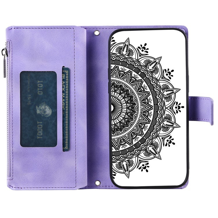 Style 006 For Google Pixel 9 / 9 Pro Wallet Case PU Leather Phone Cover Mandala Flower Pattern - Purple