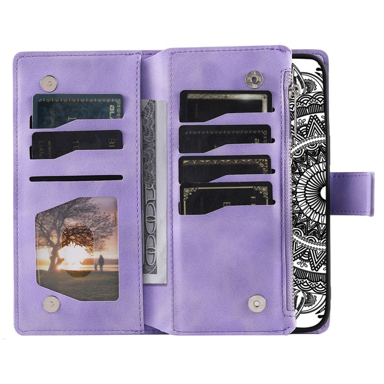 Style 006 For Google Pixel 9 / 9 Pro Wallet Case PU Leather Phone Cover Mandala Flower Pattern - Purple