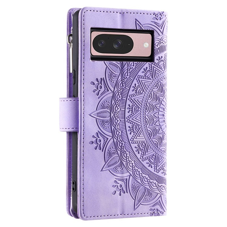 Style 006 For Google Pixel 9 / 9 Pro Wallet Case PU Leather Phone Cover Mandala Flower Pattern - Purple