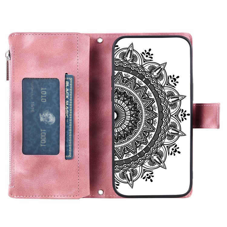 Style 006 For Google Pixel 9 / 9 Pro Wallet Case PU Leather Phone Cover Mandala Flower Pattern - Rose Gold