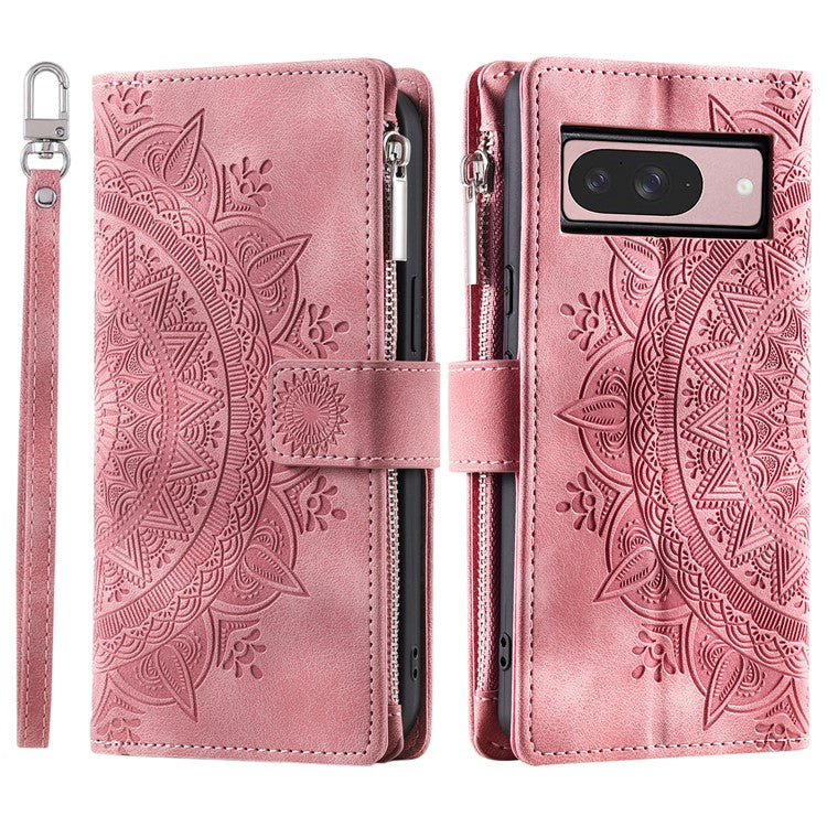 Style 006 For Google Pixel 9 / 9 Pro Wallet Case PU Leather Phone Cover Mandala Flower Pattern - Rose Gold