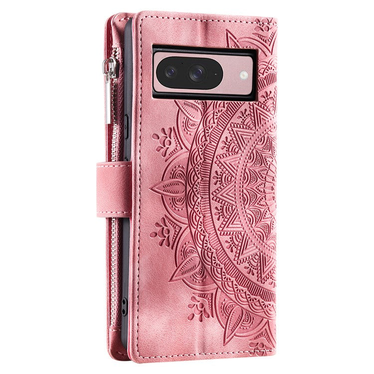 Style 006 For Google Pixel 9 / 9 Pro Wallet Case PU Leather Phone Cover Mandala Flower Pattern - Rose Gold