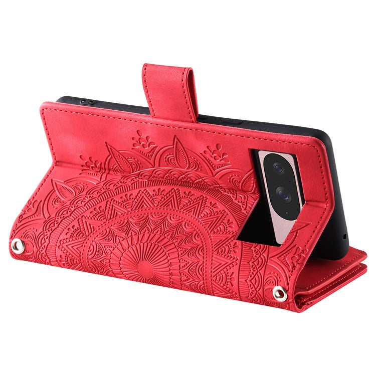 Style 006 For Google Pixel 9 / 9 Pro Wallet Case PU Leather Phone Cover Mandala Flower Pattern - Red