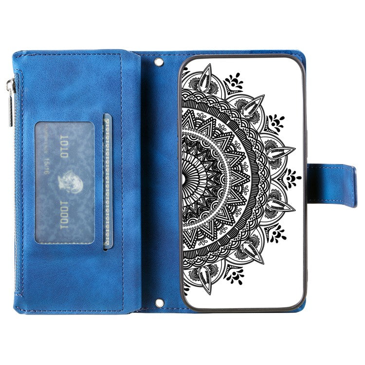 Style 006 For Google Pixel 9 / 9 Pro Wallet Case PU Leather Phone Cover Mandala Flower Pattern - Blue