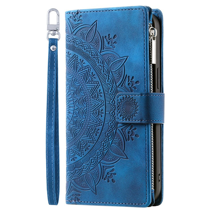 Style 006 For Google Pixel 9 / 9 Pro Wallet Case PU Leather Phone Cover Mandala Flower Pattern - Blue