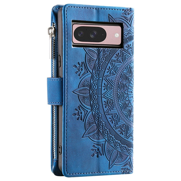 Style 006 For Google Pixel 9 / 9 Pro Wallet Case PU Leather Phone Cover Mandala Flower Pattern - Blue