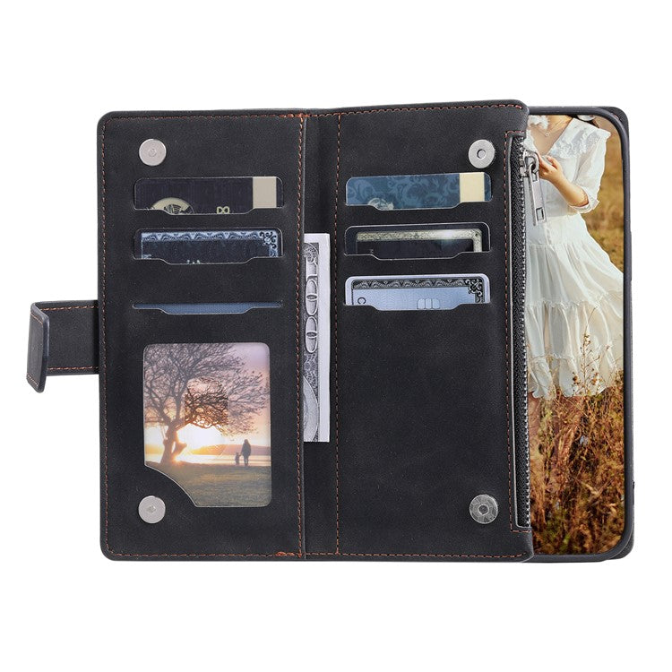 Style 005 For Google Pixel 9 / 9 Pro Wallet Case Rhombus PU Leather Zipper Phone Cover - Black